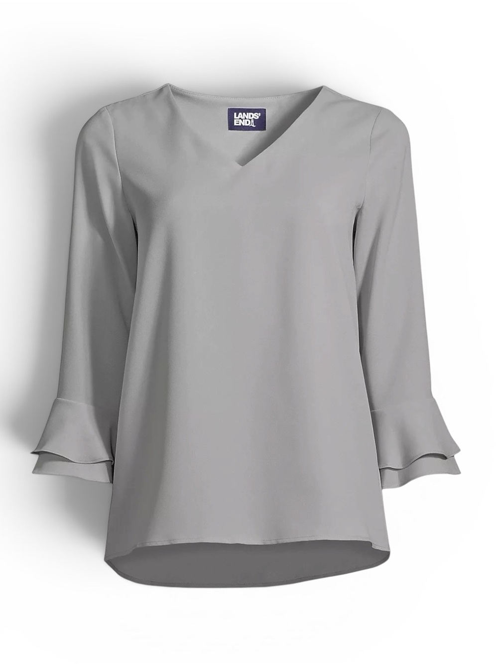 Lands' End Women's Gray V-Neck Flutter Sleeve Crepe Blouse - Size 18